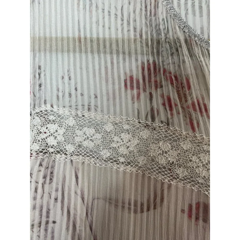 Elie Tahari 100% SIlk Floral Pattern Lace Details Bell‎ Sleeve Shamra Blouse L - Picture 6 of 10